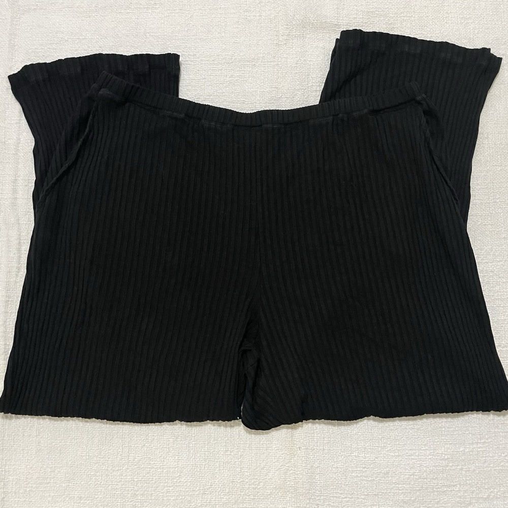 EILEEN FISHER Tencell Wide Rib Straight Pull On Pants Black Women's XL Boho‎
